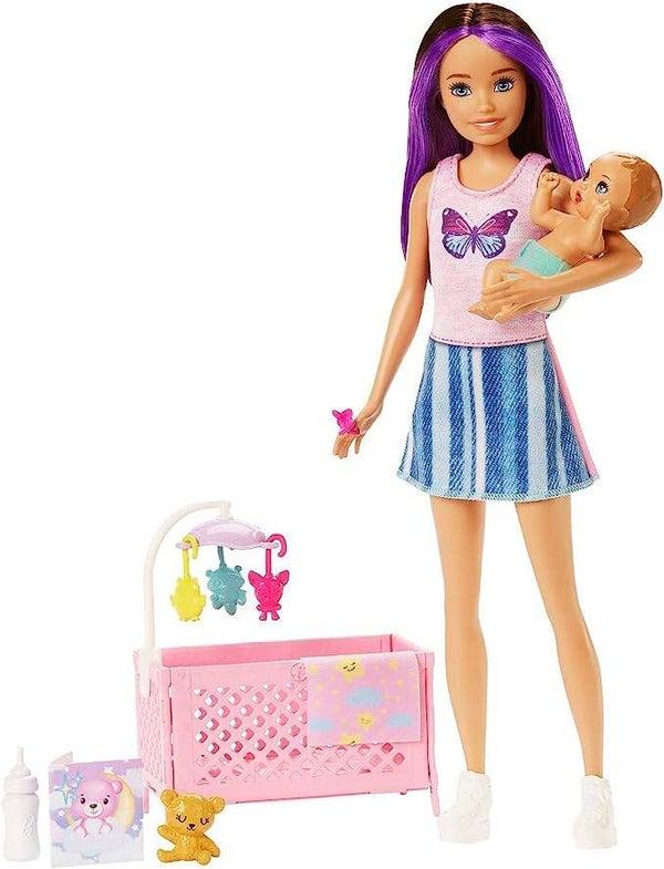 MATTEL BARBIE - Skipper Babysitters Inc. Puppe mit Gitterbett und Zubehör - Schlafenszeit Spielset HJY33