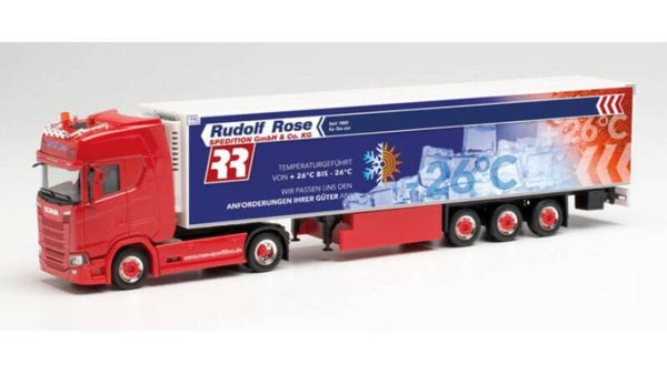 Herpa 315005 - H0 Scania CS 20 HD Kühlkoffer-Sattelzug "Spedition Rose / Trucker Babe Manu""