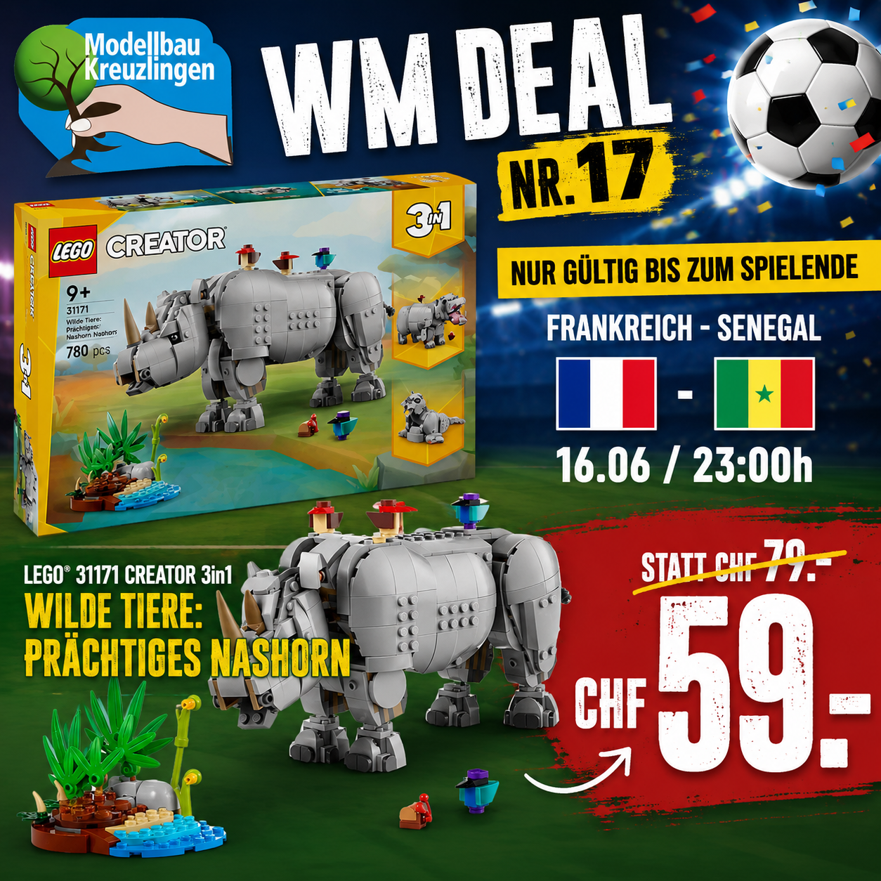 LEGO 31171 Creator 3in1 Wilde Tiere: Prächtiges Nashorn