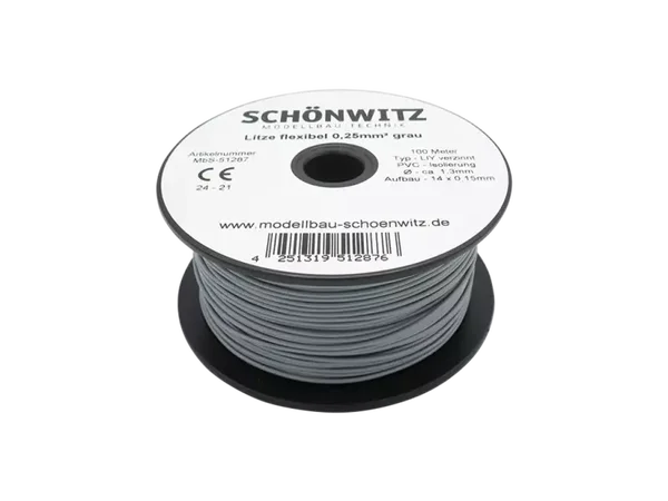 Schönwitz 51287 - 100 Meter Miniaturkabel Litze flexibel LIY 0,25mm² grau