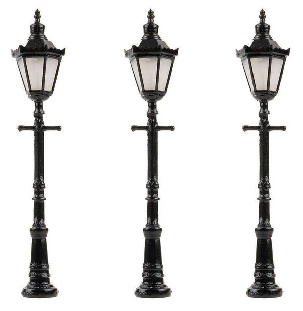 FALLER 180112 H0 LED-Parklaterne, Sechskantlaterne mit Krone, warmweiß, 3 Stück