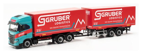 Herpa 316675 - H0 Iveco S-Way LNG Wechselkoffer-Tandemhängerzug "Gruber" (Italien/Bozen)