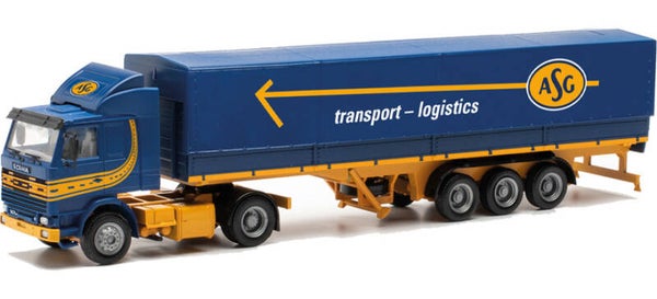 Herpa 315272 - H0 Scania 142 Planen-Sattelzug "ASG" (Schweden/Stockholm)