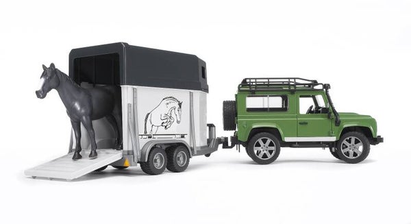 bruder 02592 Land Rover Defender mit Pferdeanhänger inkl. 1 Pferd
