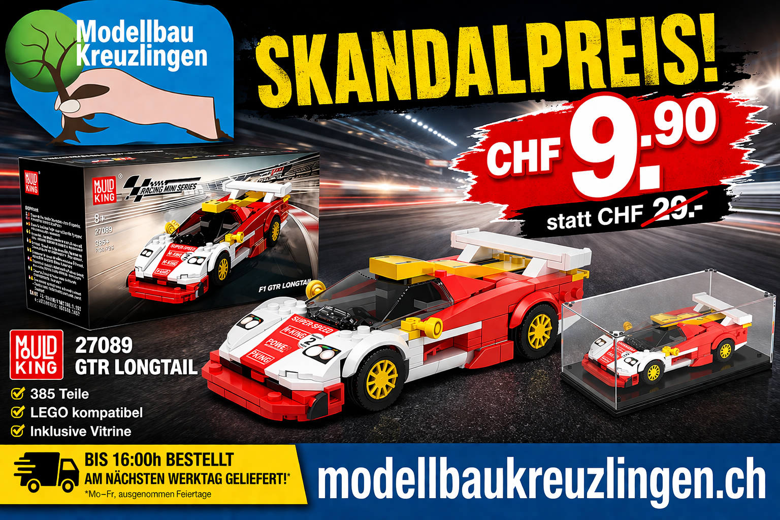 Mould King 27089 GTR longtail + Vitrine