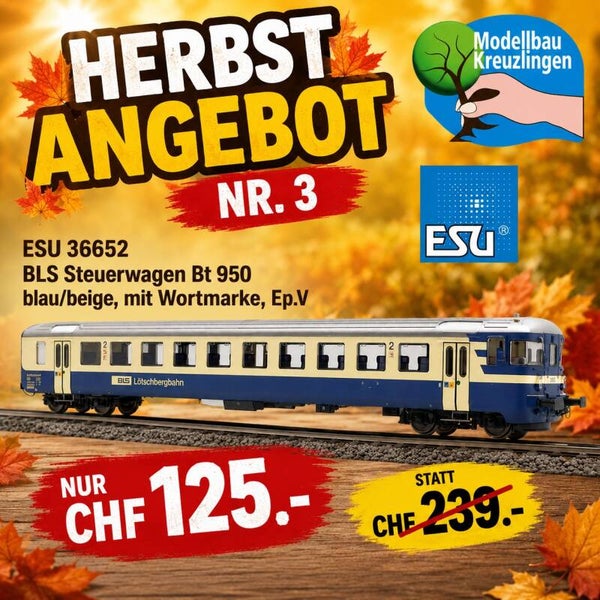 ESU 36652 BLS Steuerwagen Bt 950 blau/beige, mit Wortmarke, Ep.V