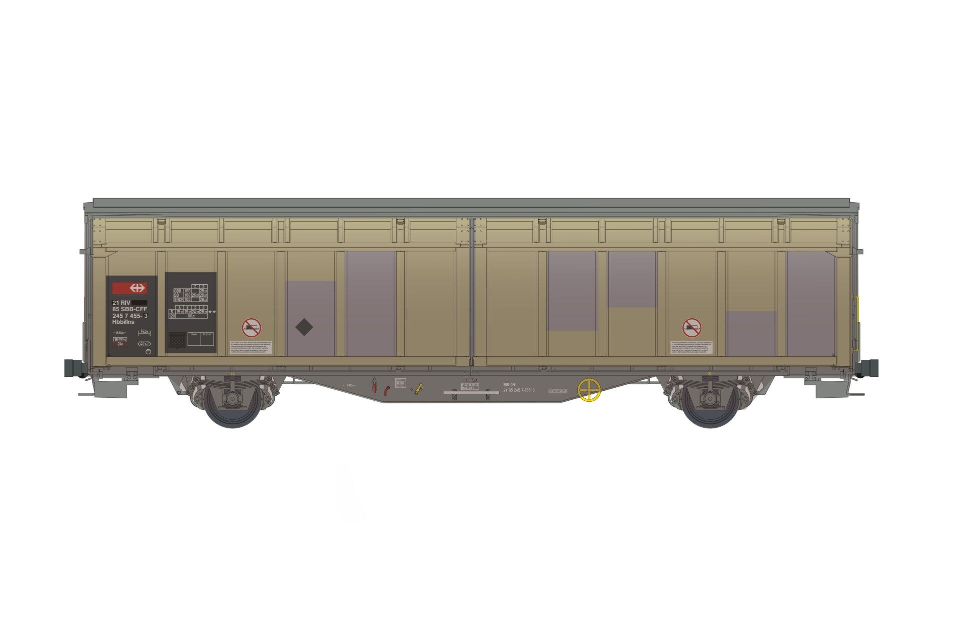 HOBBYTRAIN H45100 SBB-CFF 2-achsiger Schiebewandwagen Hbbillns 455-3 mit Alterungsspuren, Ep. VI