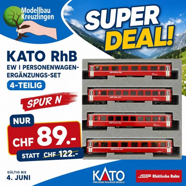 KATO N 10-1414 RhB EW I Personenwagen- Ergänzungs-Set, 4-teilig
