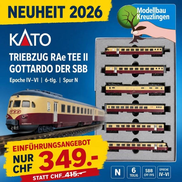 KATO N K10-781 Triebzug RAe TEE II Gottardo der SBB, Epoche IV-VI 6-tlg.