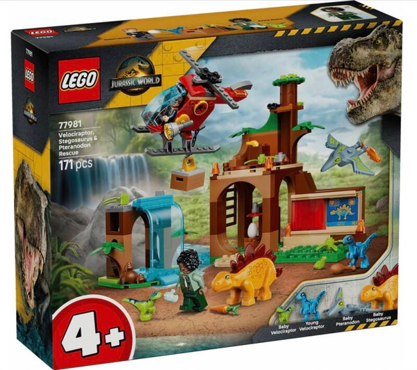 LEGO 77981 Jurassic World Rettungszentrum für Junge Velociraptoren, Stegosaurier und Pteranodon
