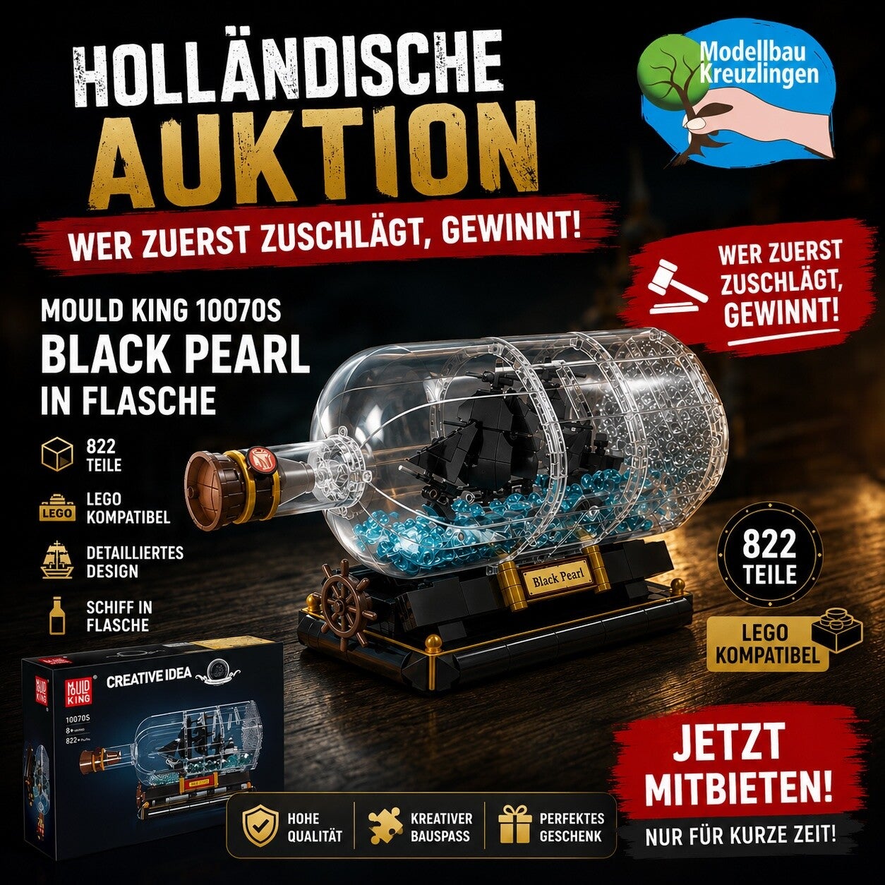 Mould King 10070S Schiff Black Pearl in Flasche