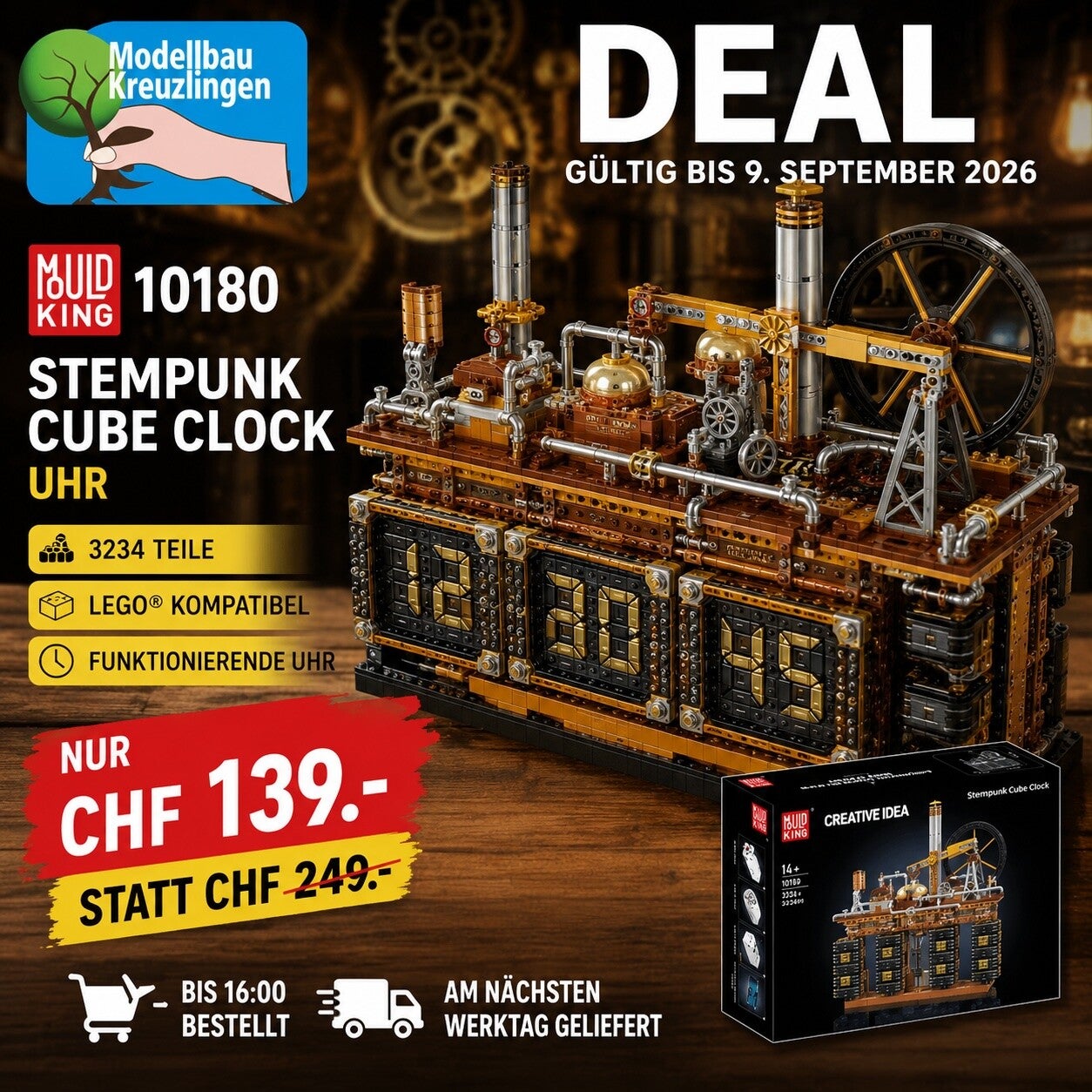 Mould King 10180 Stempunk Cube Clock Uhr