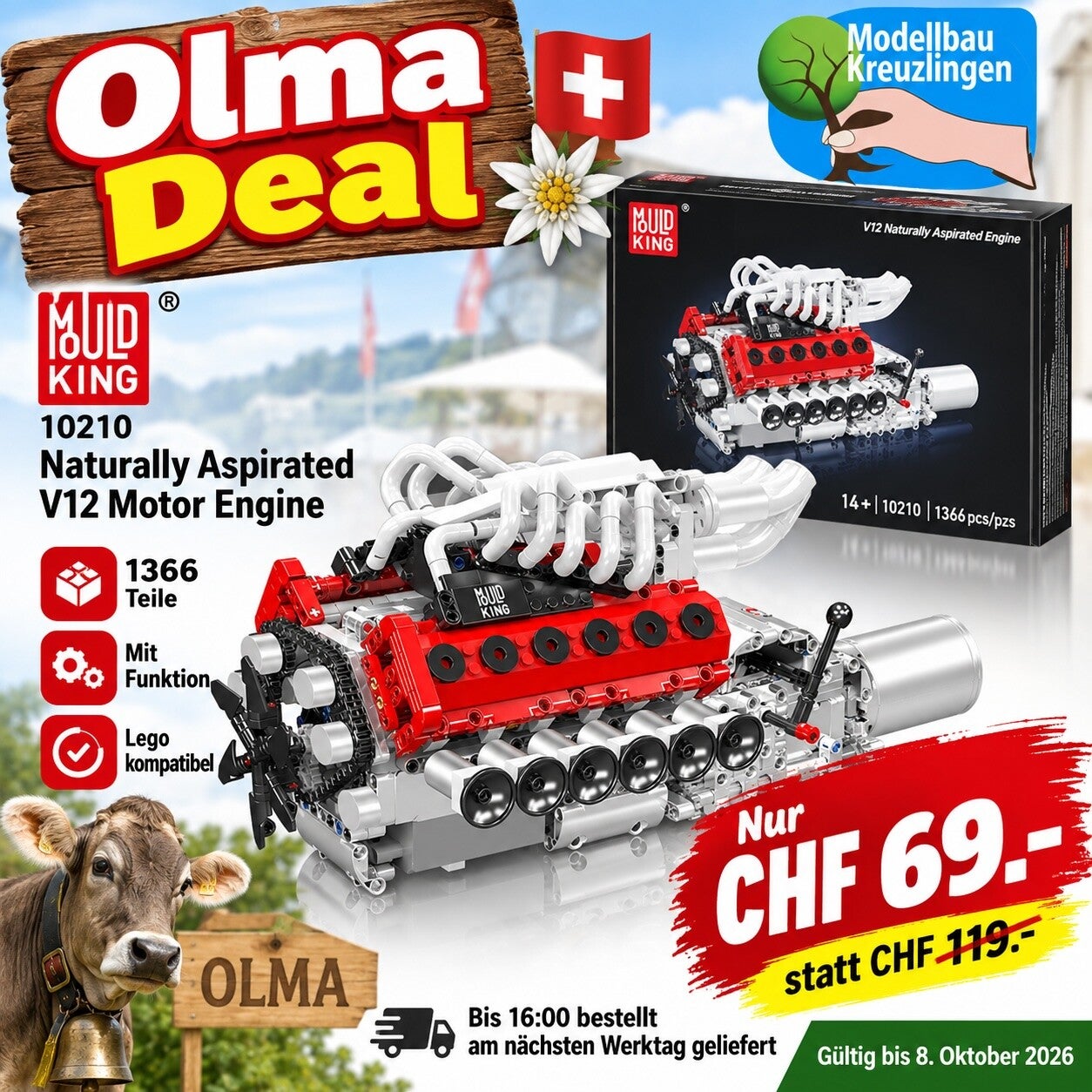 Mould King 10210 Naturally Aspirated V12 Motor Engine