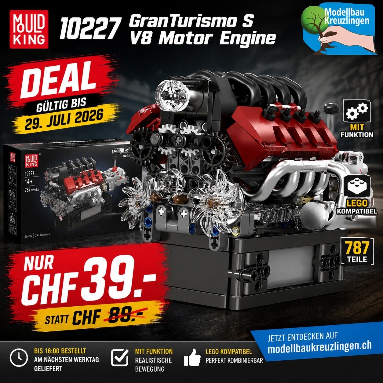 Mould King 10227 GranTurismo S V8 Motor Engine