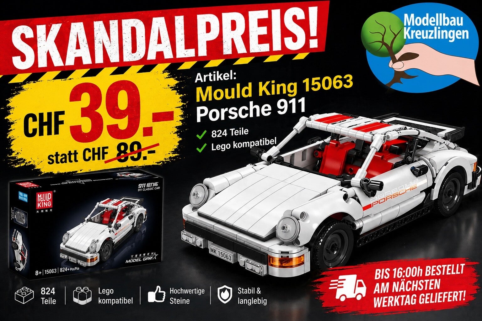 Mould King 15063 Porsche 911 Pullback Car