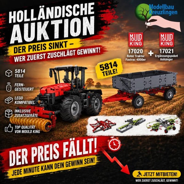 Mould King 17020 Roter Traktor Fastrac 4000er und Ergänzungspaket 17021
