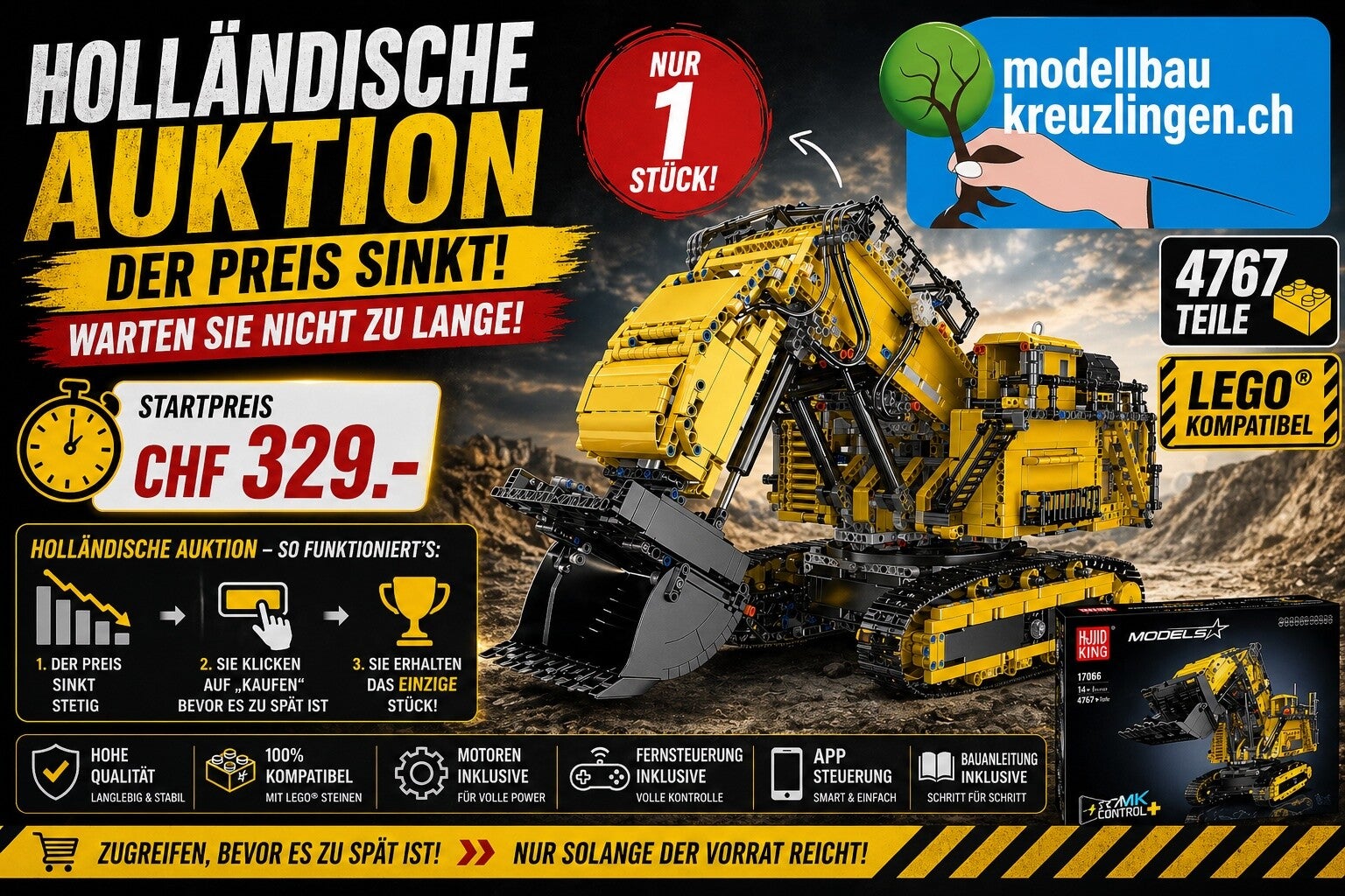 Mould King 17070 Schwerlastbagger Gelb