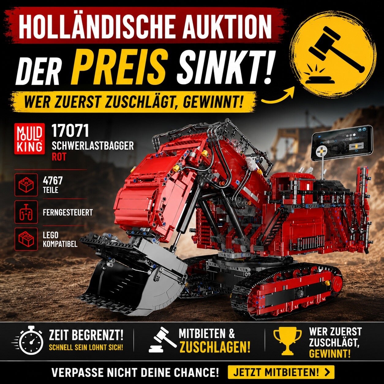 Mould King 17071 Schwerlastbagger Rot