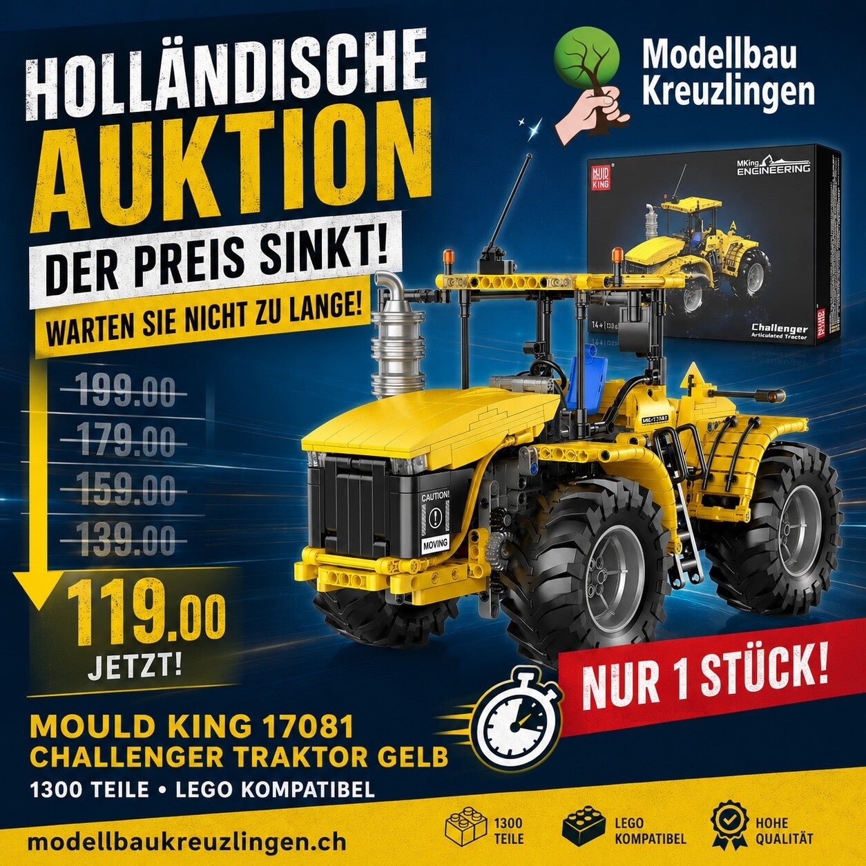 Mould King 17081 Challenger Traktor Gelb