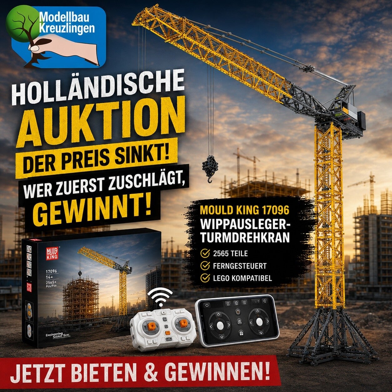 Mould King 17096 Wippausleger-Turmdrehkran
