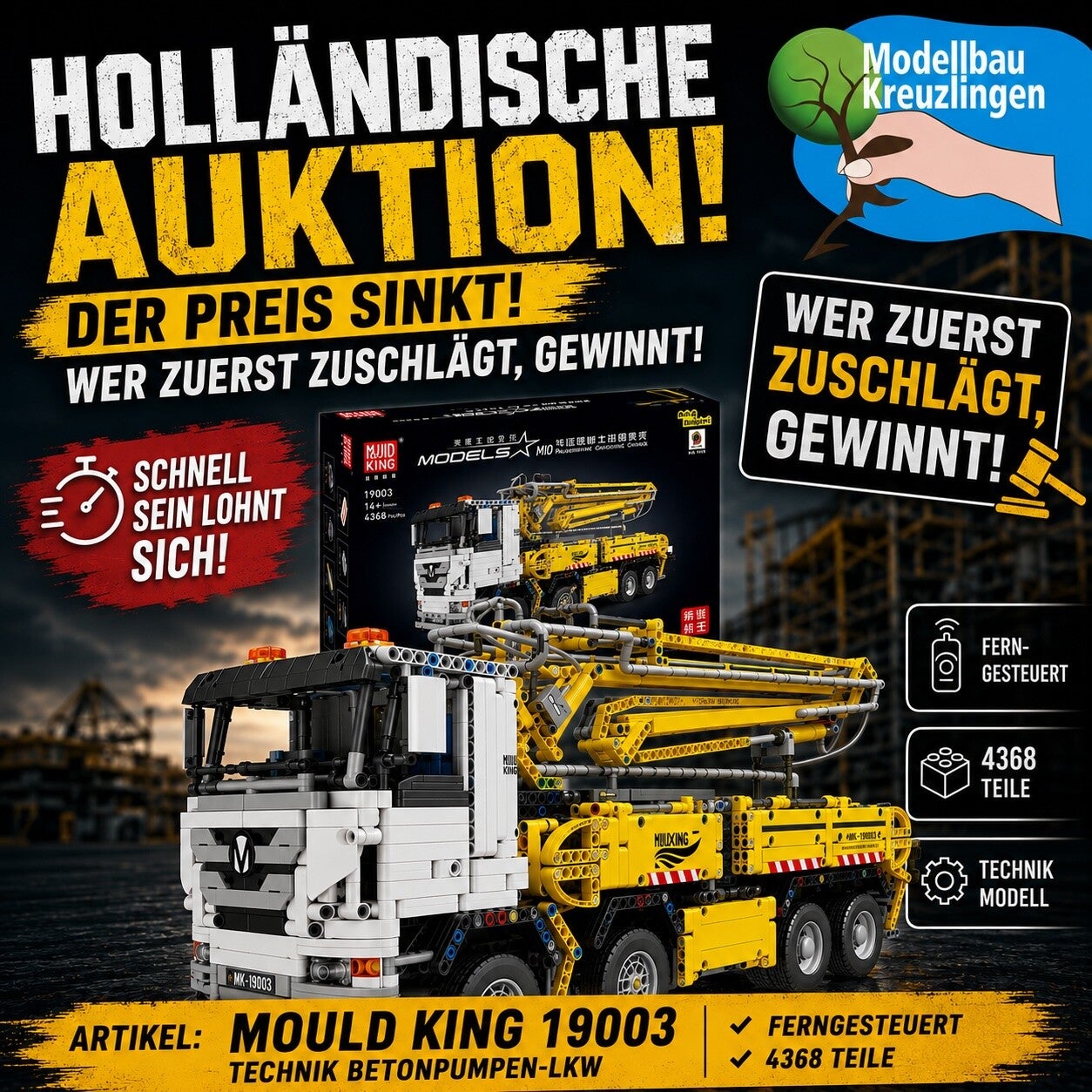 Mould King 19003 Technik Betonpumpen-LKW