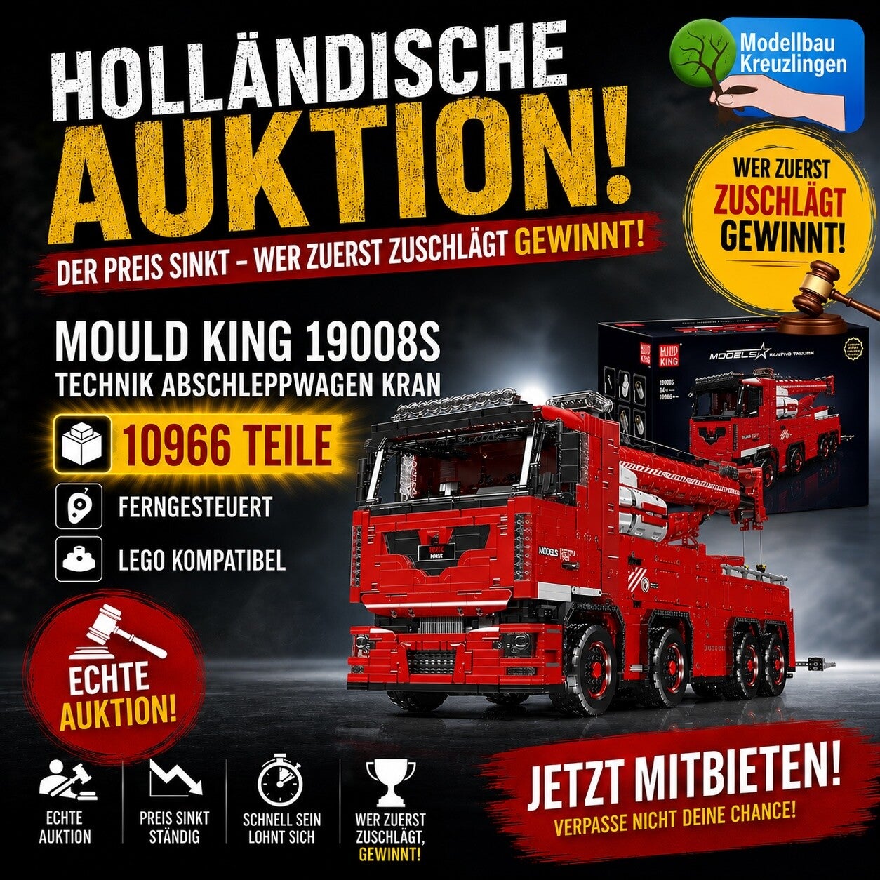Mould King 19008S Technik Abschleppwagen Kran