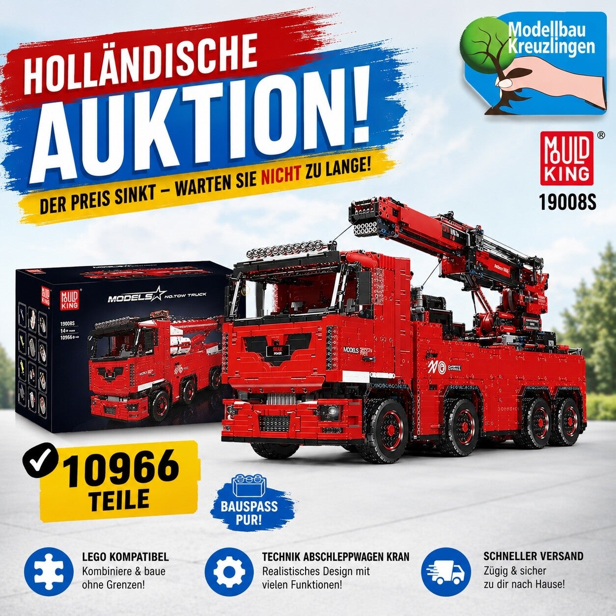 Mould King 19008S Technik Abschleppwagen Kran