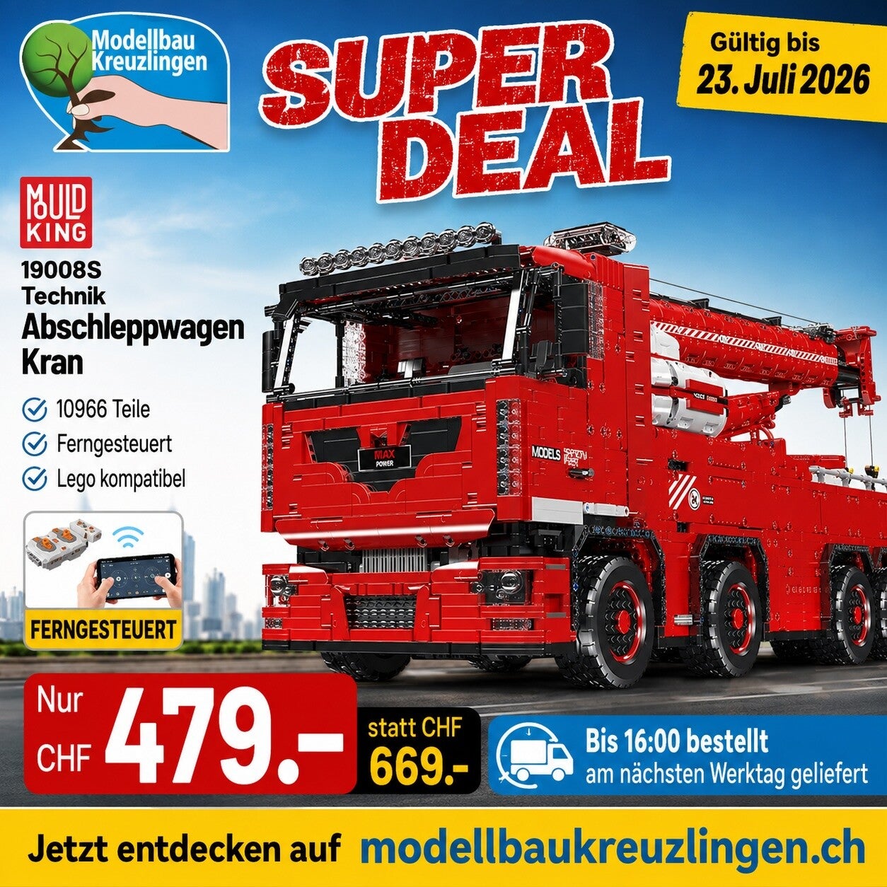 Mould King 19008S Technik Abschleppwagen Kran