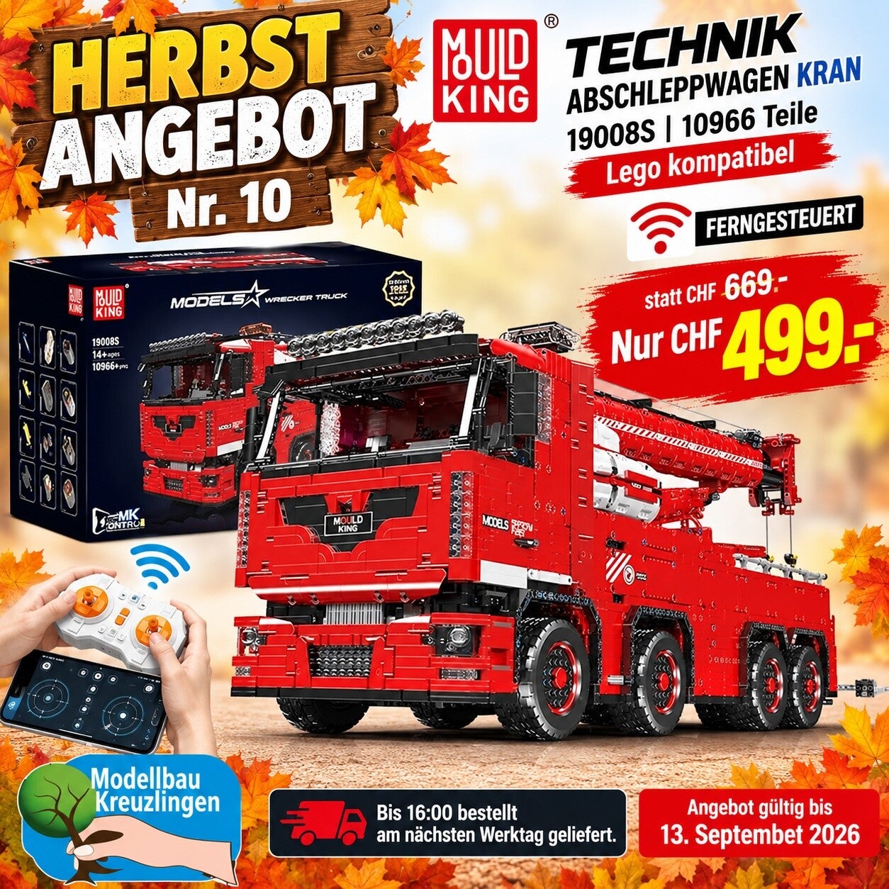 Mould King 19008S Technik Abschleppwagen Kran