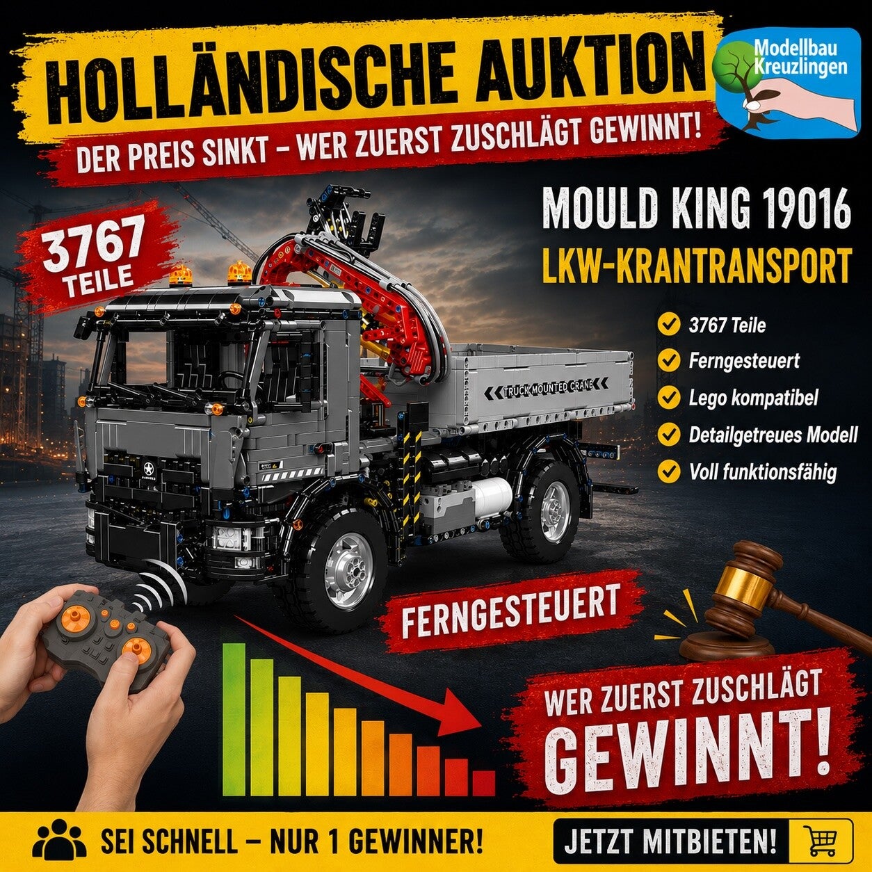 Mould King 19016 LKW-Krantransport