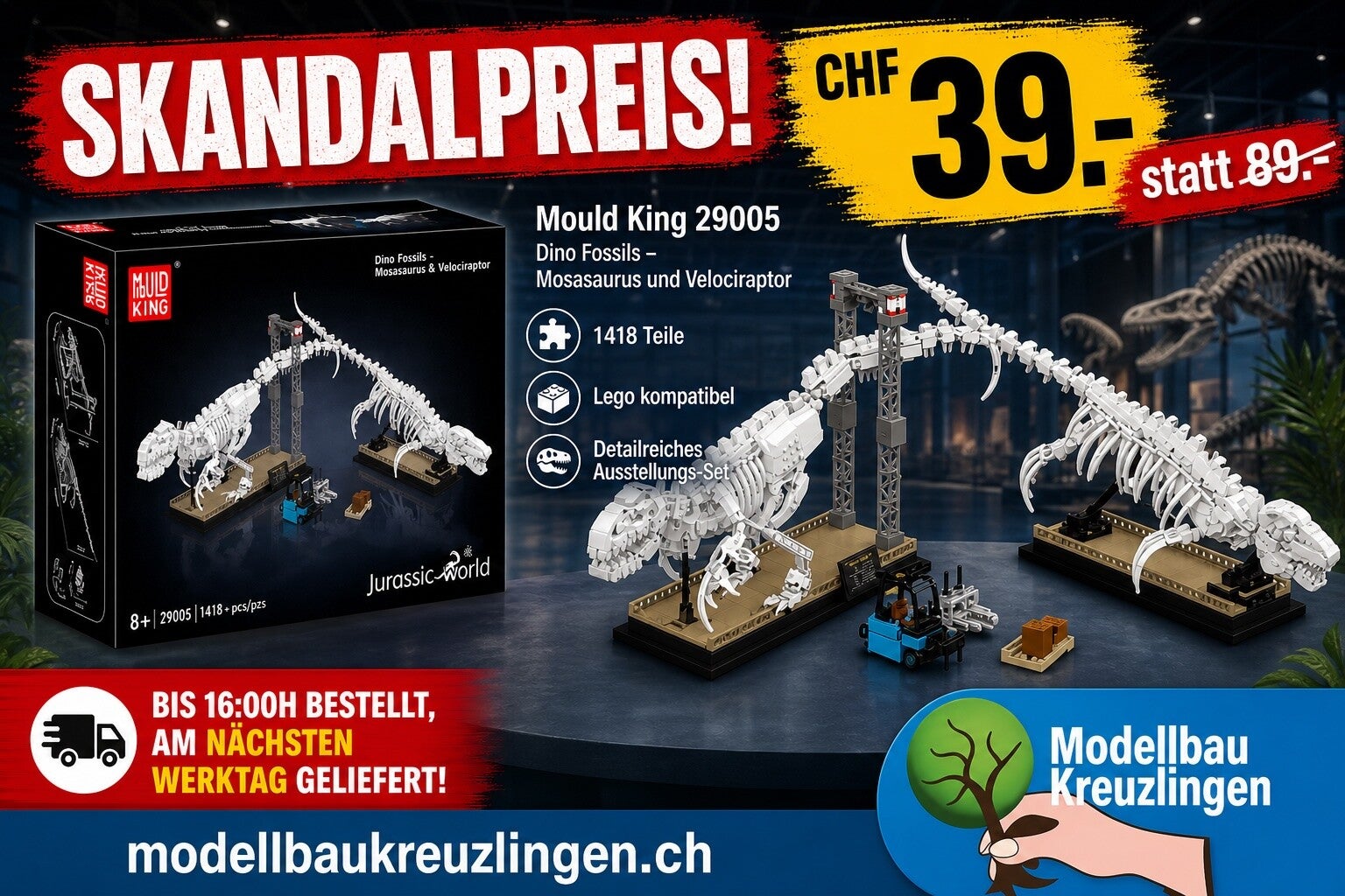Mould King 29005 Dino Fossils - Mosasaurus und Velociraptor