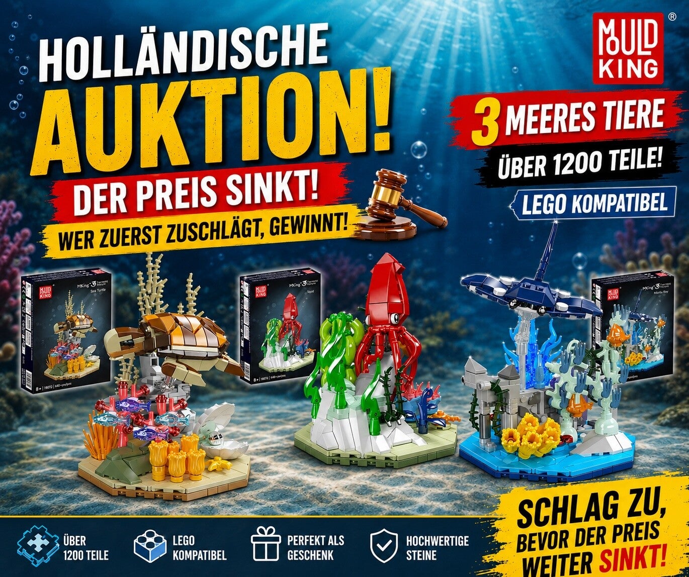 Mould King 3 Meerestiere (Meeresschildkröte, Manta Fisch und Tintenfisch)