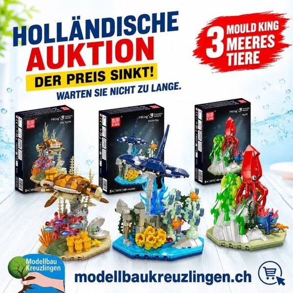 Mould King 3 Meerestiere (Meeresschildkröte, Manta Fisch und Tintenfisch)