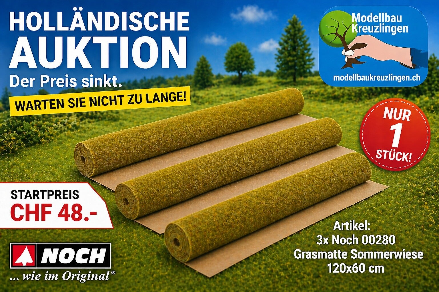 Noch 00280 Grasmatte Sommerwiese (3 Stück)