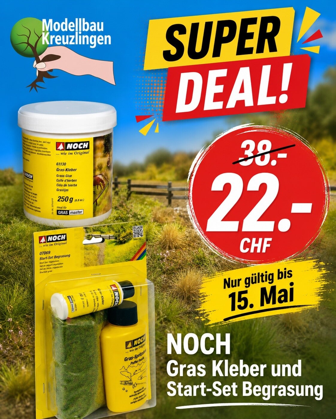 NOCH Gras Kleber und Start-Set Begrasung