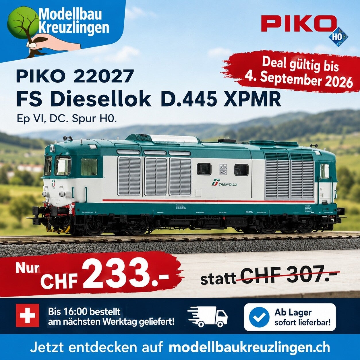 PIKO 22027 FS Diesellok D.445 XPMR, Ep VI, DC