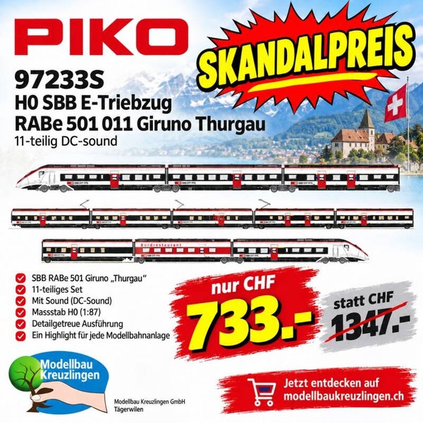 PIKO 97233S H0 SBB E-Triebzug RABe 501 011 Giruno Thurgau 11-teilig DC-sound