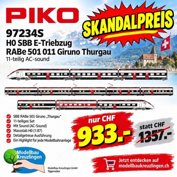 PIKO 97234S H0 SBB E-Triebzug RABe 501 011 Giruno Thurgau 11-teilig AC-sound