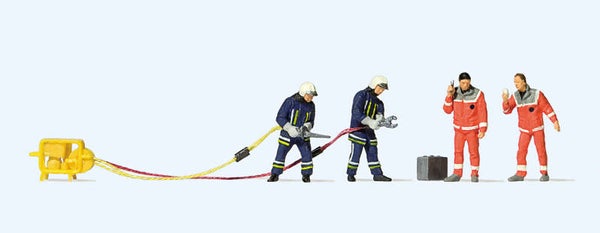 Preiser 10625 Feuerwehrmänner in moderner Einsatzkleidung mit Schere und Spreizer