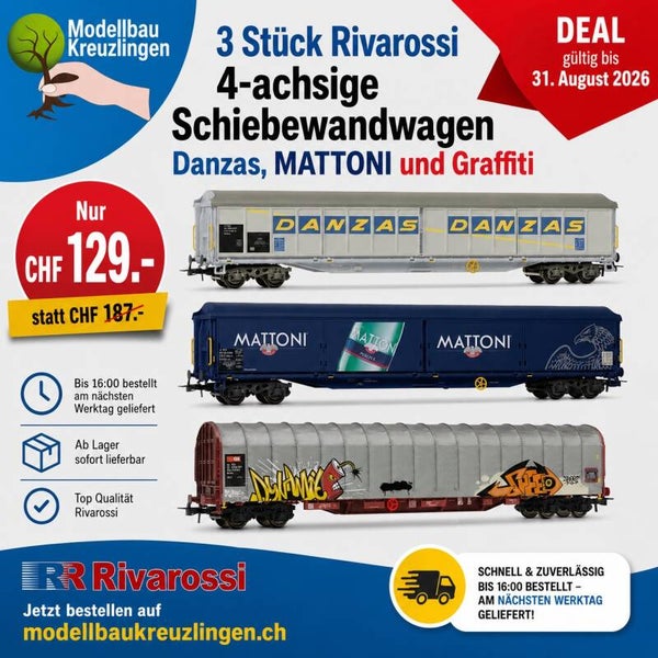 3 Stück Rivarossi 4-achsiger Schiebewandwagen Habils und Rilns