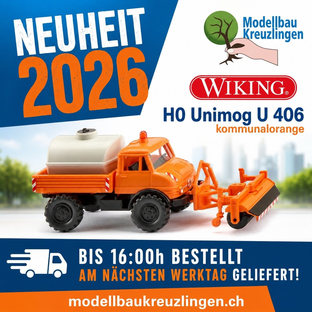 WIKING H0 037112 Unimog U 406 kommunalorange