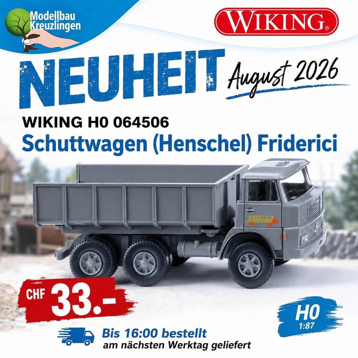 WIKING H0 064506 Schuttwagen (Henschel) Friderici