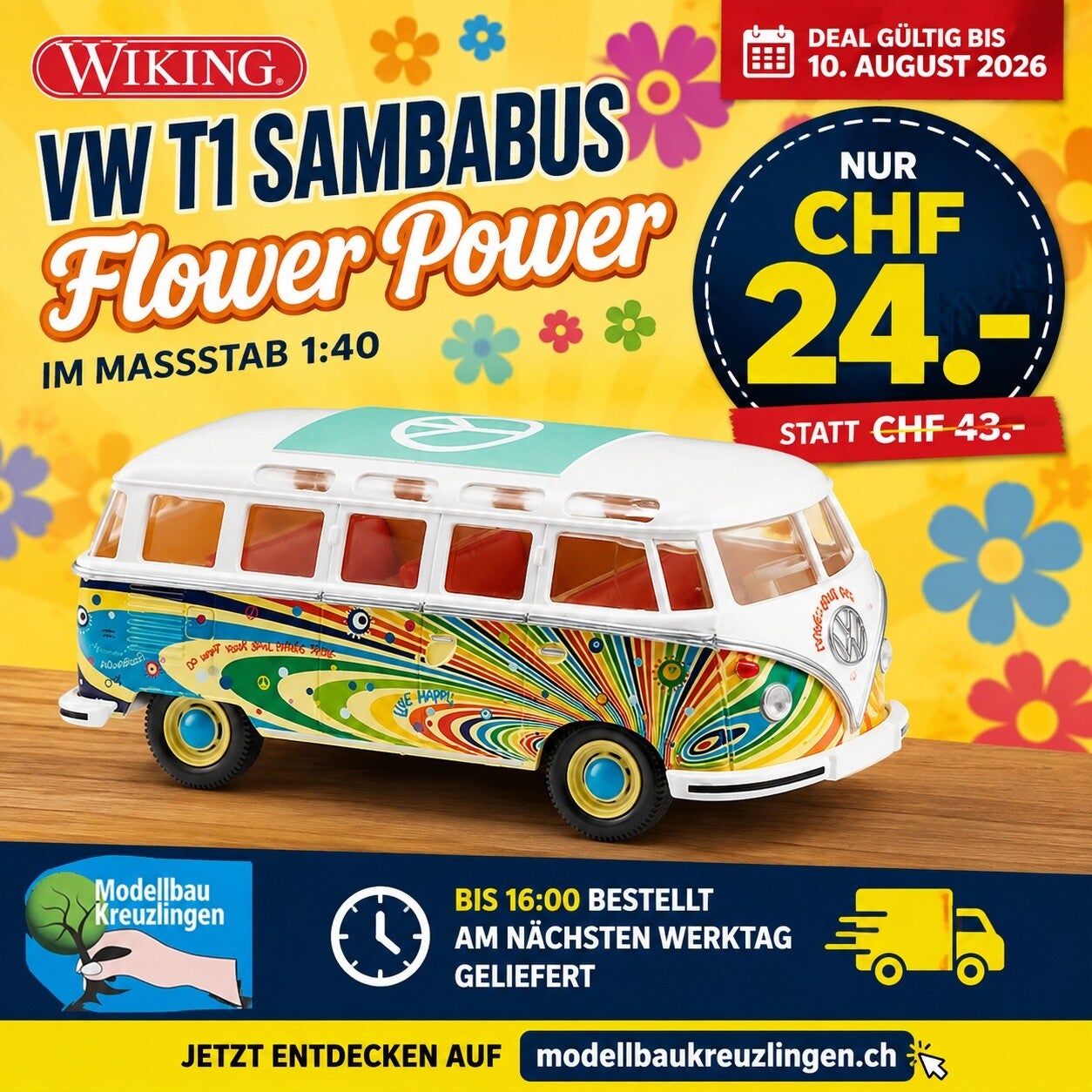 WIKING 076502 VW T1 Sambabus "Flower Power" 1:40