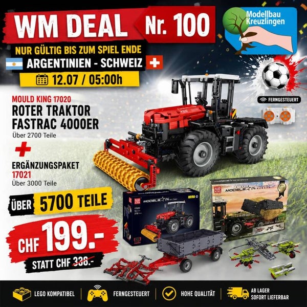 Mould King 17020 Roter Traktor Fastrac 4000er und Ergänzungspaket 17021