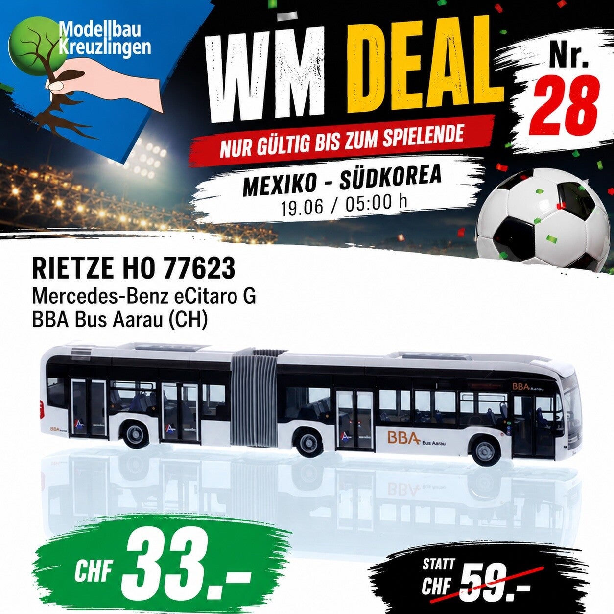 RIETZE H0 77623 Mercedes-Benz eCitaro G BBA Bus Aarau (CH)