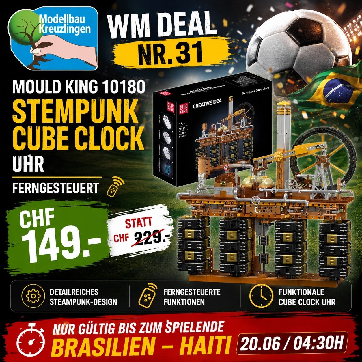 Mould King 10180 Stempunk Cube Clock Uhr