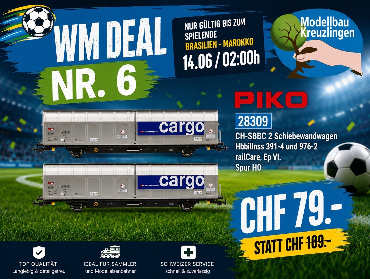 PIKO 28309 CH-SBBC 2 Schiebewandwagen Hbbillnss 391-4 und 976-2 railCare, Ep VI