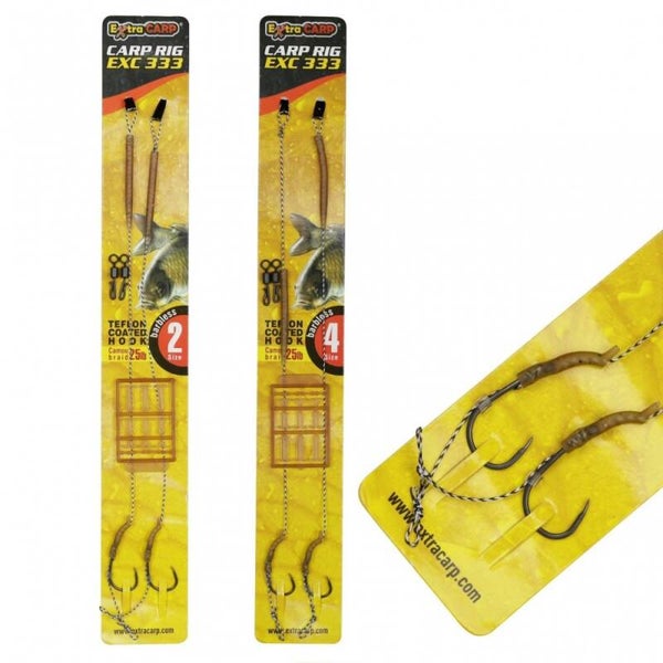 Extra Carp Ready Rig EXC 333 BARBLESS - 2 stuks karper onderlijnen (meerdere haakmaten)