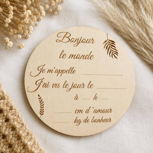 Carte naissance en bois
