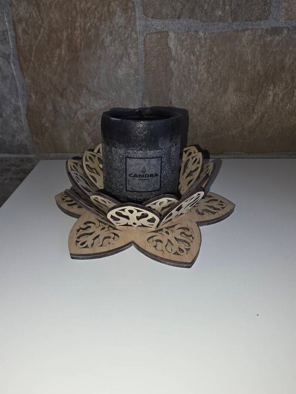 Bougeoir photophore en bois fleur de lotus
